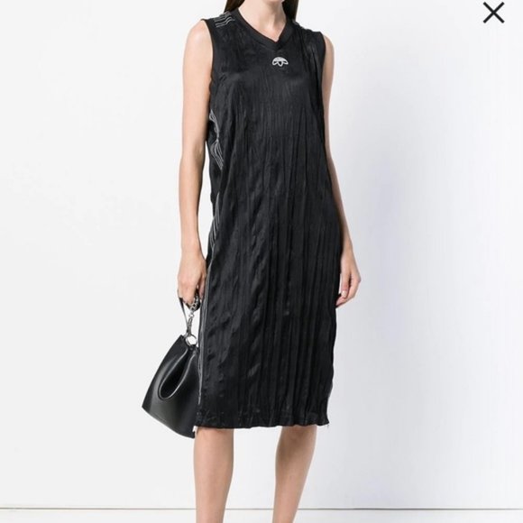 ALEXANDER WANG ADIDAS Black V Neck 3 Stripe Print Sleeveless Midi Dress XL